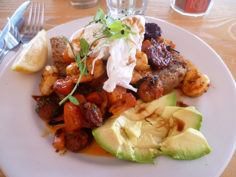 King Prawn, Chorizo, Poached Egg and Avo