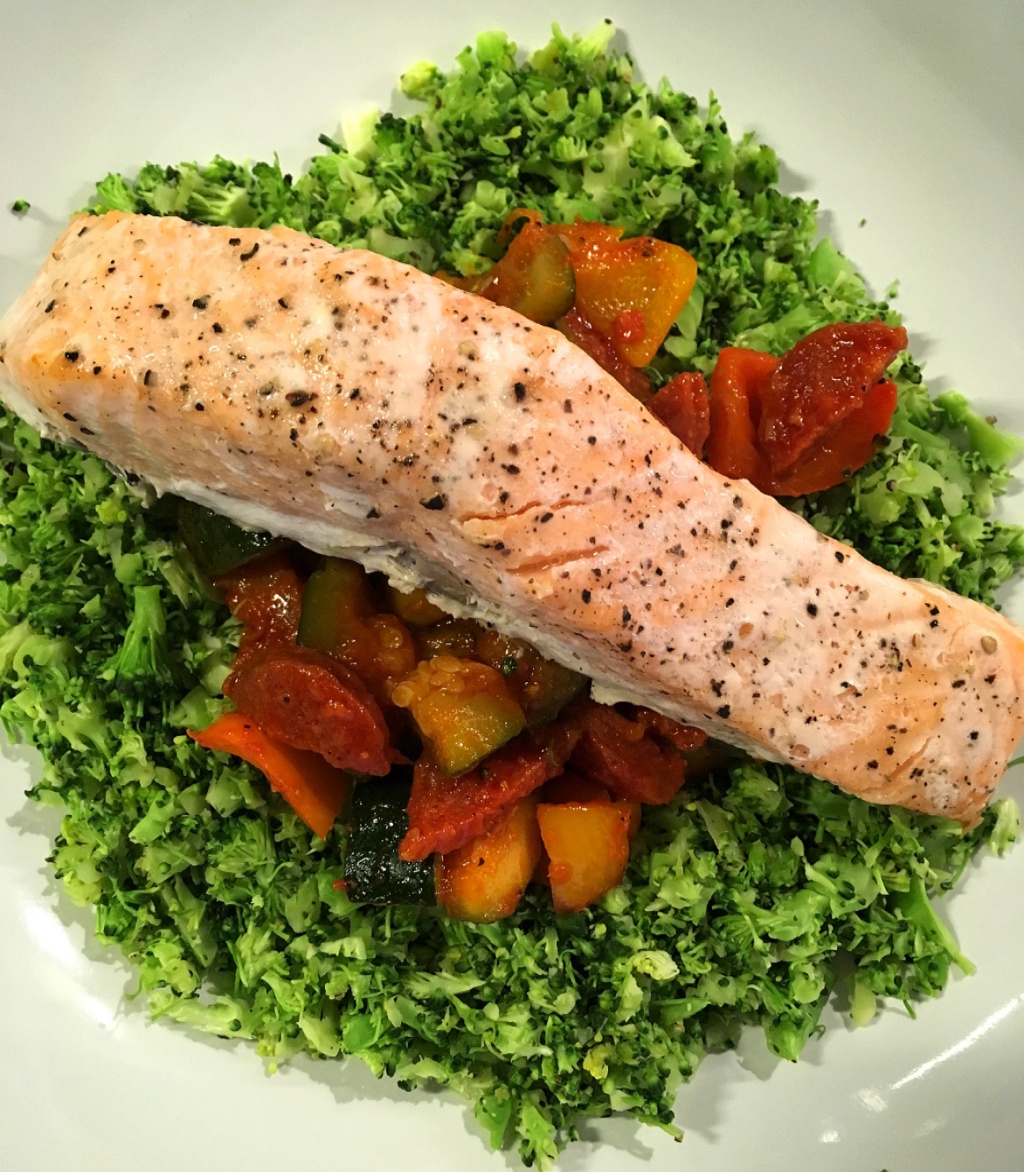 Salmon Broccoli Rice and Ratatouille