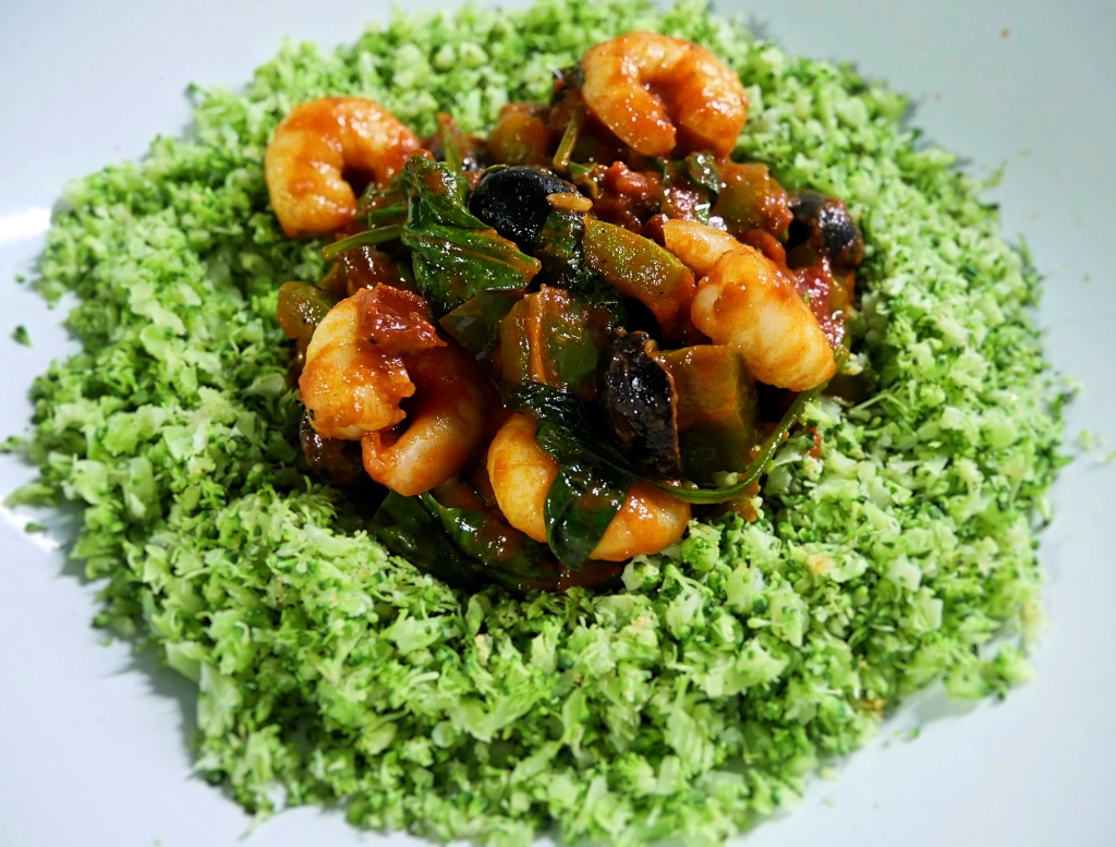 Harissa Prawns with Broccoli Rice